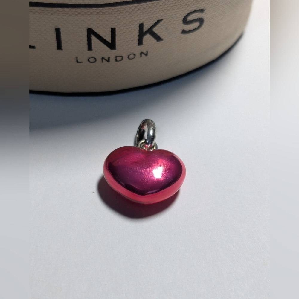 Link's London 925 Pink Metallic Enamel Heart Charm Pendant Sterling Silver